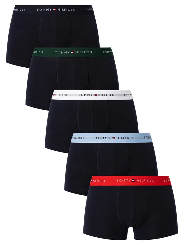 Tommy Hilfiger 5 Pack Signature Cotton Essentials Trunks - Black (Red/Well Water/White/Hunter/Desert Sky)