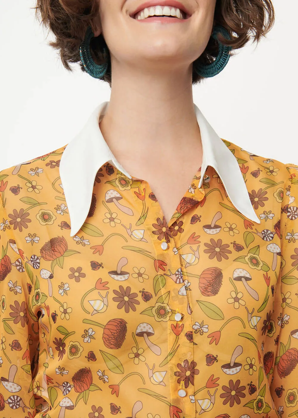 Unique Vintage Smak Parlor Garden Party 60's Blouse Mustard