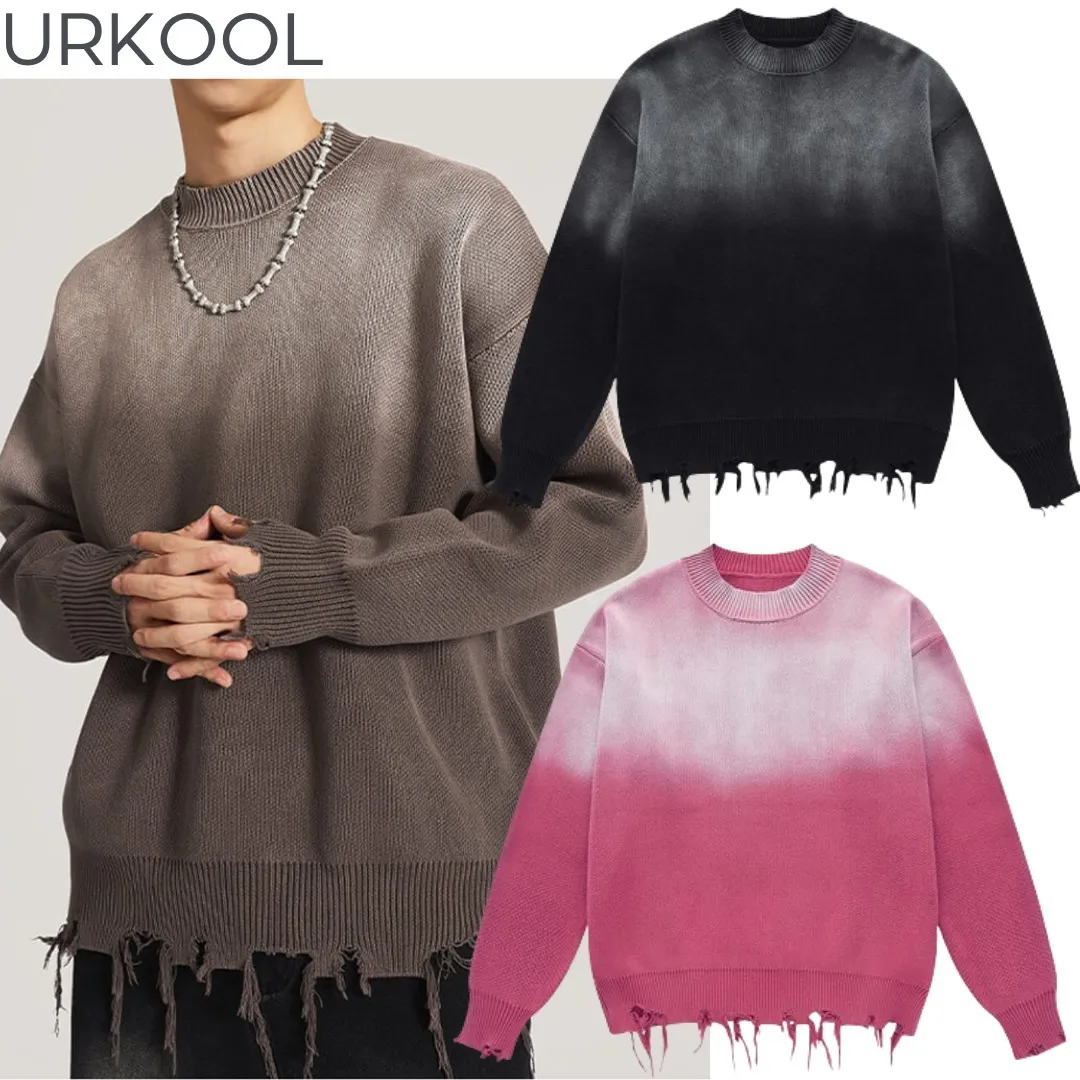 URKOOL  |Pullovers Unisex Street Style U-Neck Bi-color Long Sleeves