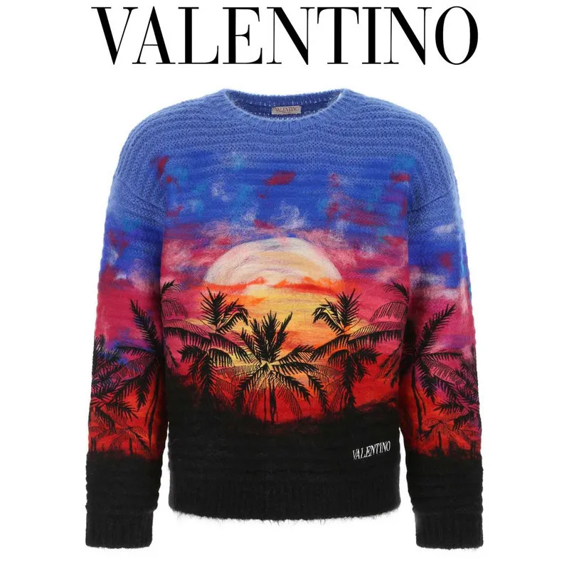 VALENTINO  |Crew Neck Tropical Patterns Long Sleeves Luxury Sweaters