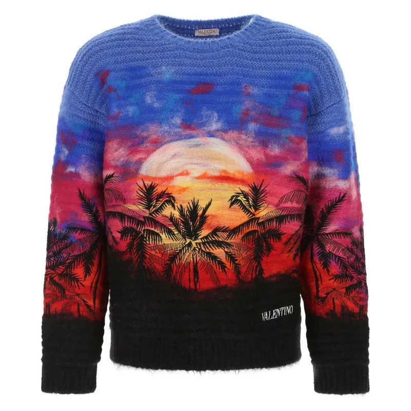 VALENTINO  |Crew Neck Tropical Patterns Long Sleeves Luxury Sweaters