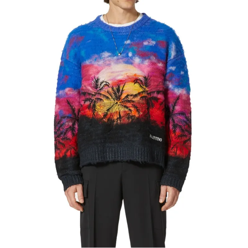 VALENTINO  |Crew Neck Tropical Patterns Long Sleeves Luxury Sweaters