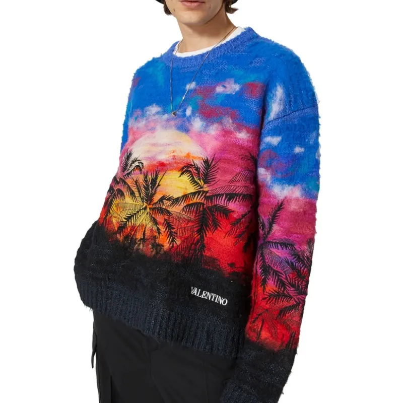 VALENTINO  |Crew Neck Tropical Patterns Long Sleeves Luxury Sweaters