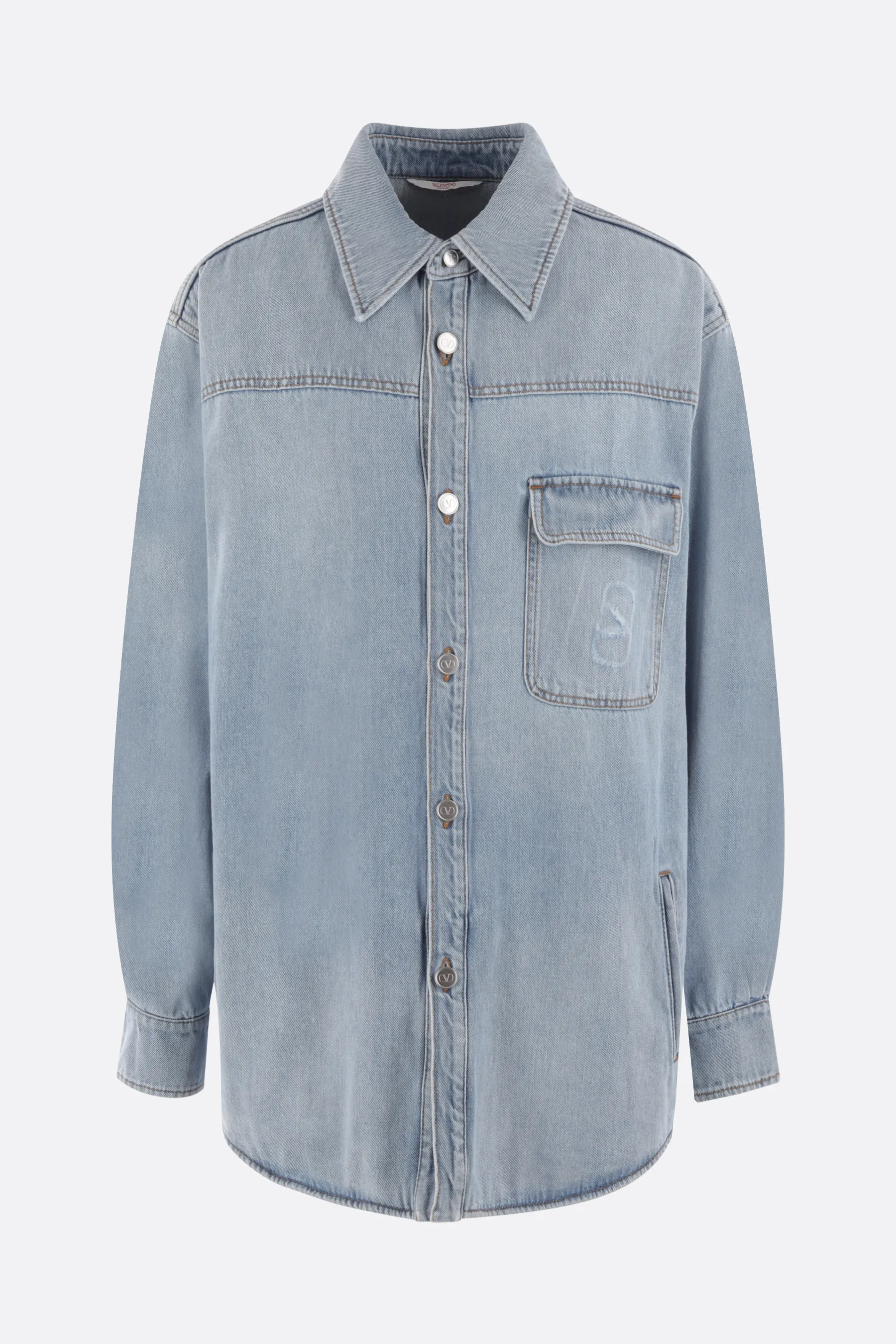 VALENTINO  |Denim Long Sleeves Plain Logo Luxury Shirts