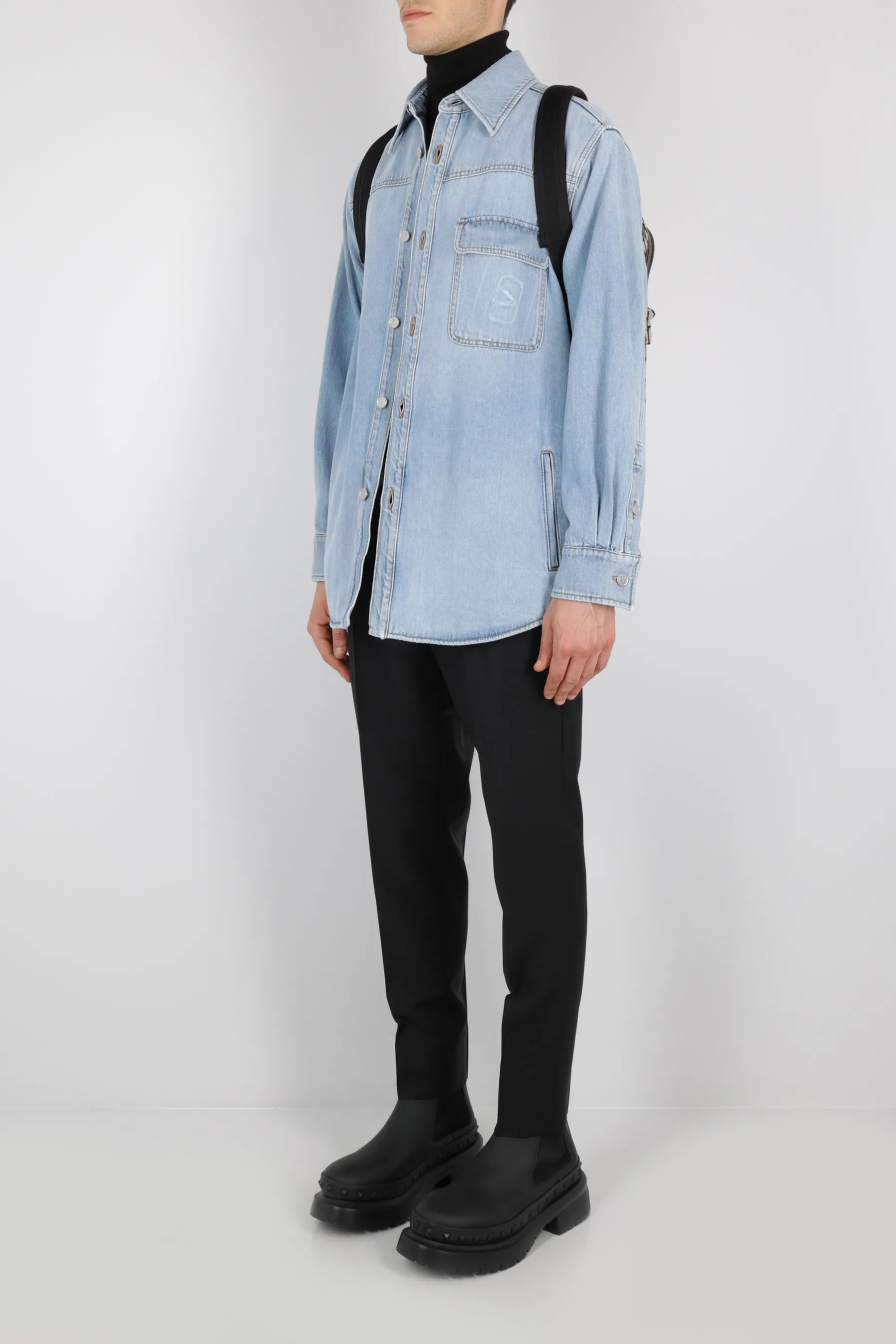 VALENTINO  |Denim Long Sleeves Plain Logo Luxury Shirts