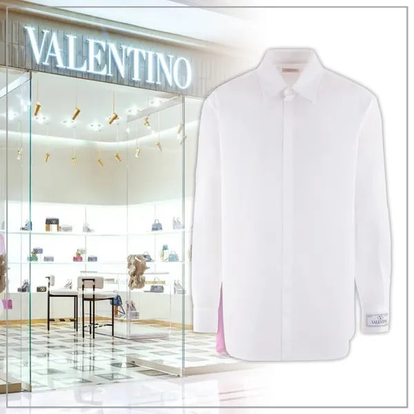 VALENTINO  |Long Sleeves Plain Logo Luxury Shirts