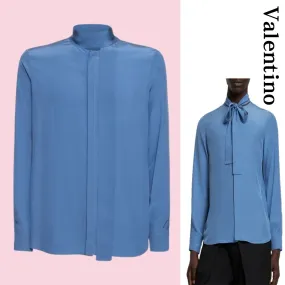 VALENTINO  |Silk Long Sleeves Plain Bridal Luxury Outlet Shirts