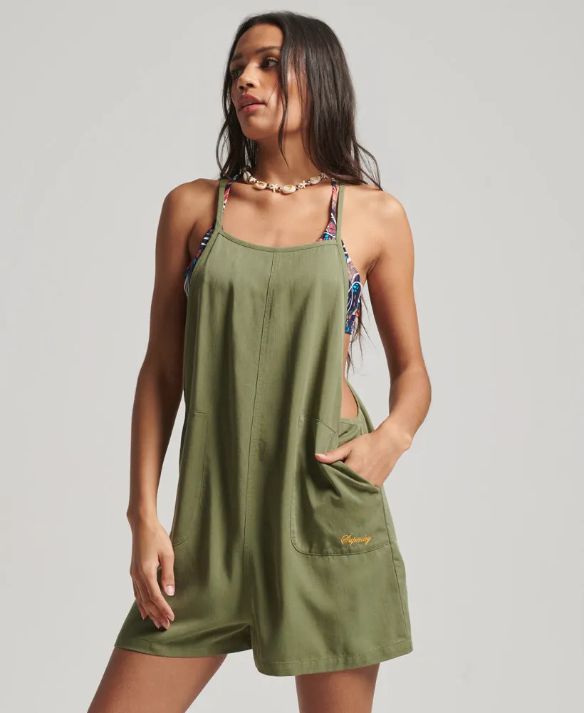 Vintage Woven Playsuit | Olive Khaki