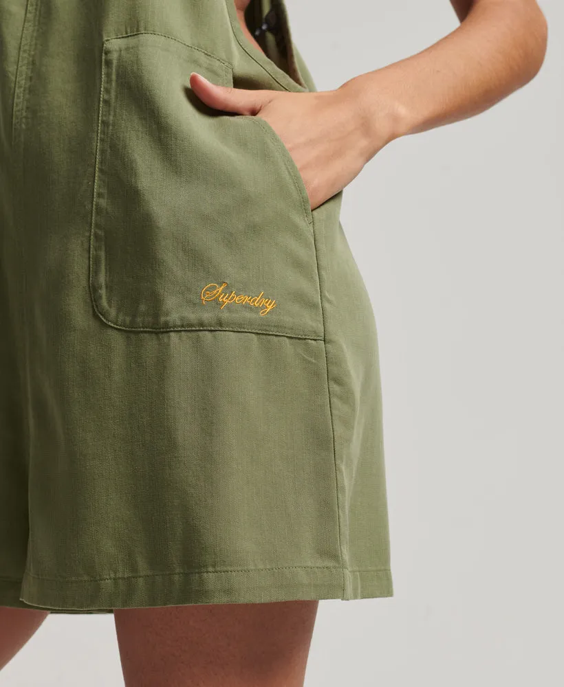 Vintage Woven Playsuit | Olive Khaki