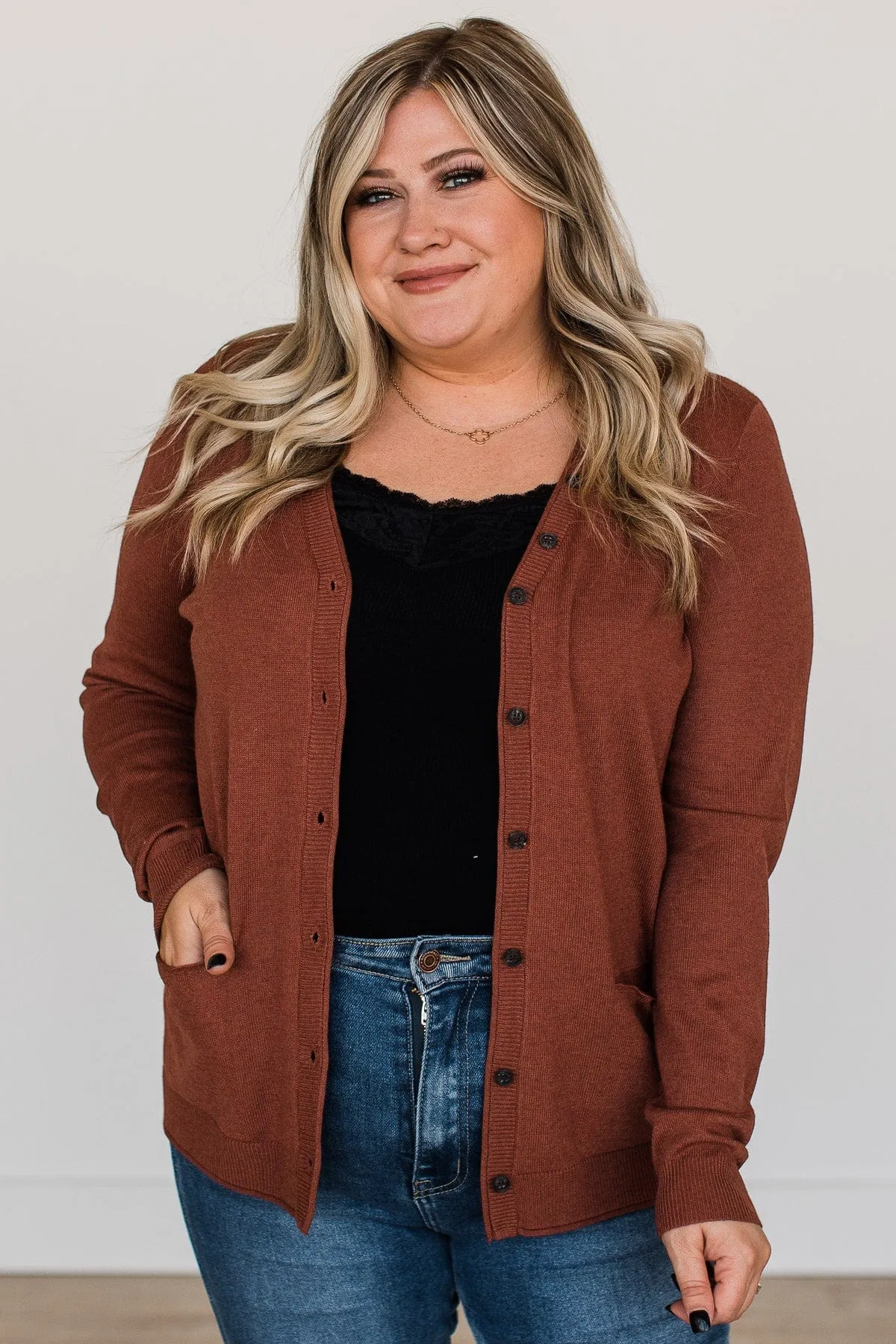 What Matters Most Button Cardigan- Dark Rust