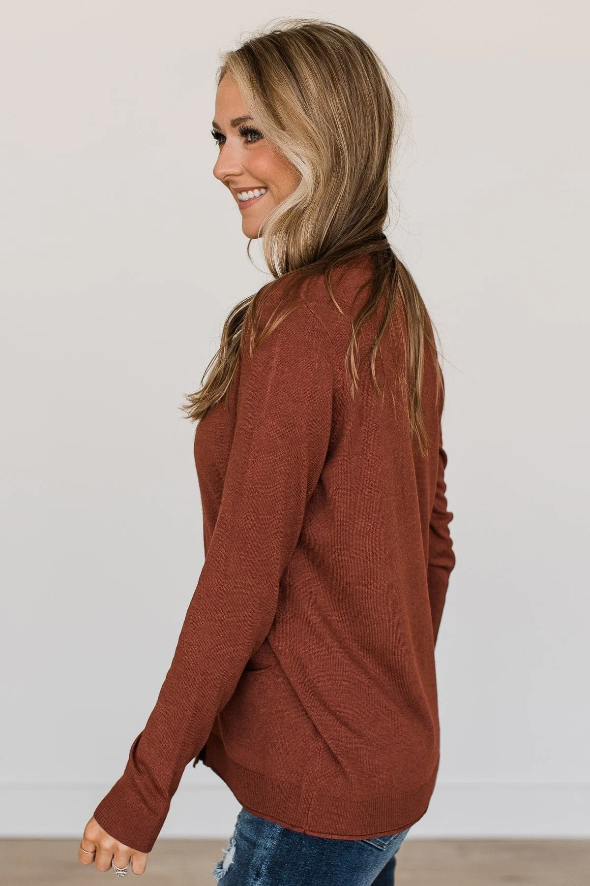 What Matters Most Button Cardigan- Dark Rust