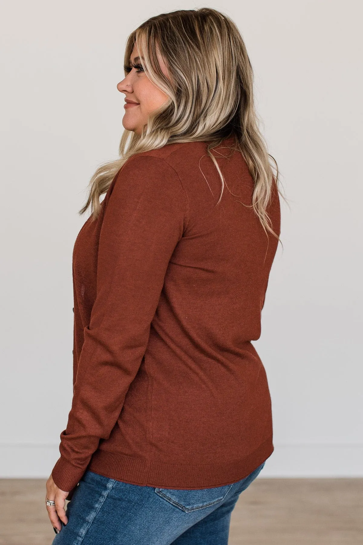 What Matters Most Button Cardigan- Dark Rust