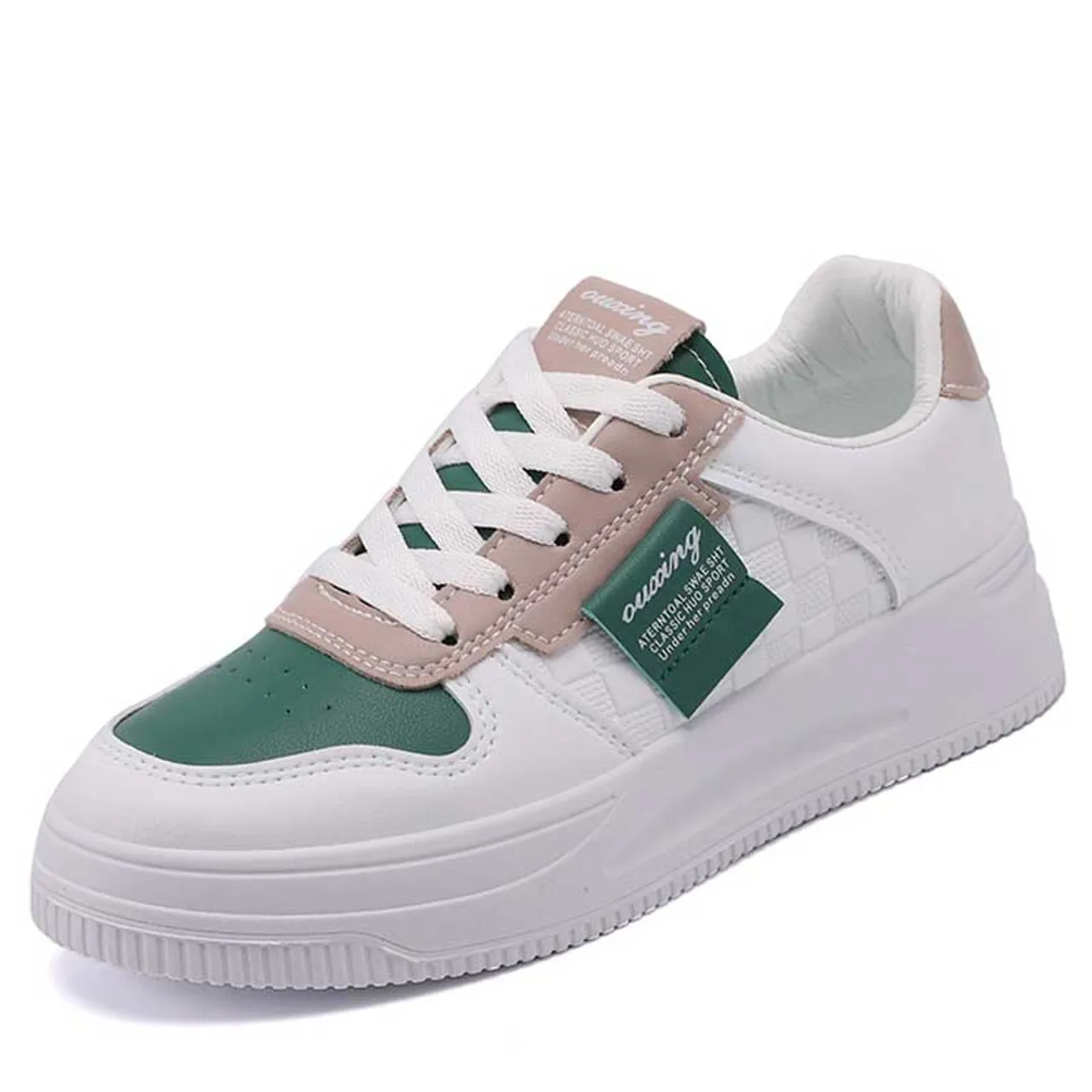 White green check label pattern shoe sneaker