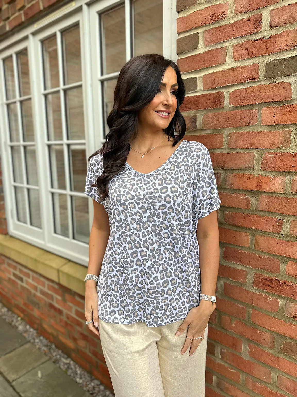 White Leopard V Neck Top Betsy