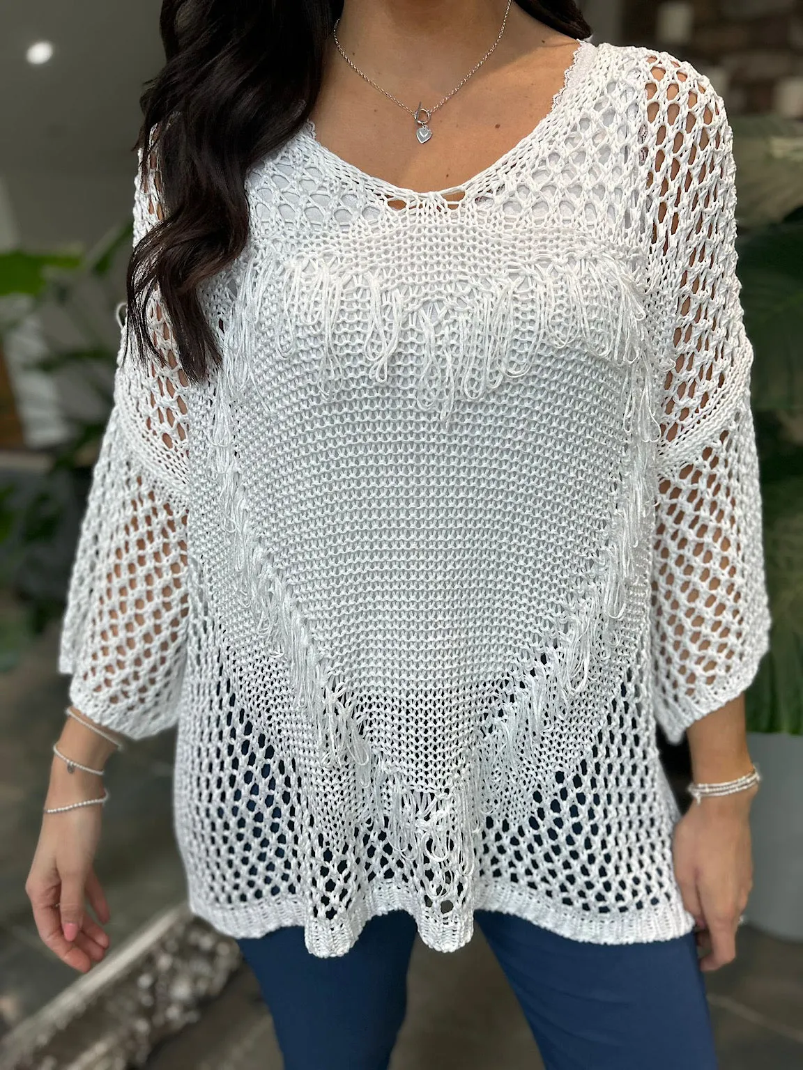 White Tassel Heart Knit Bianca