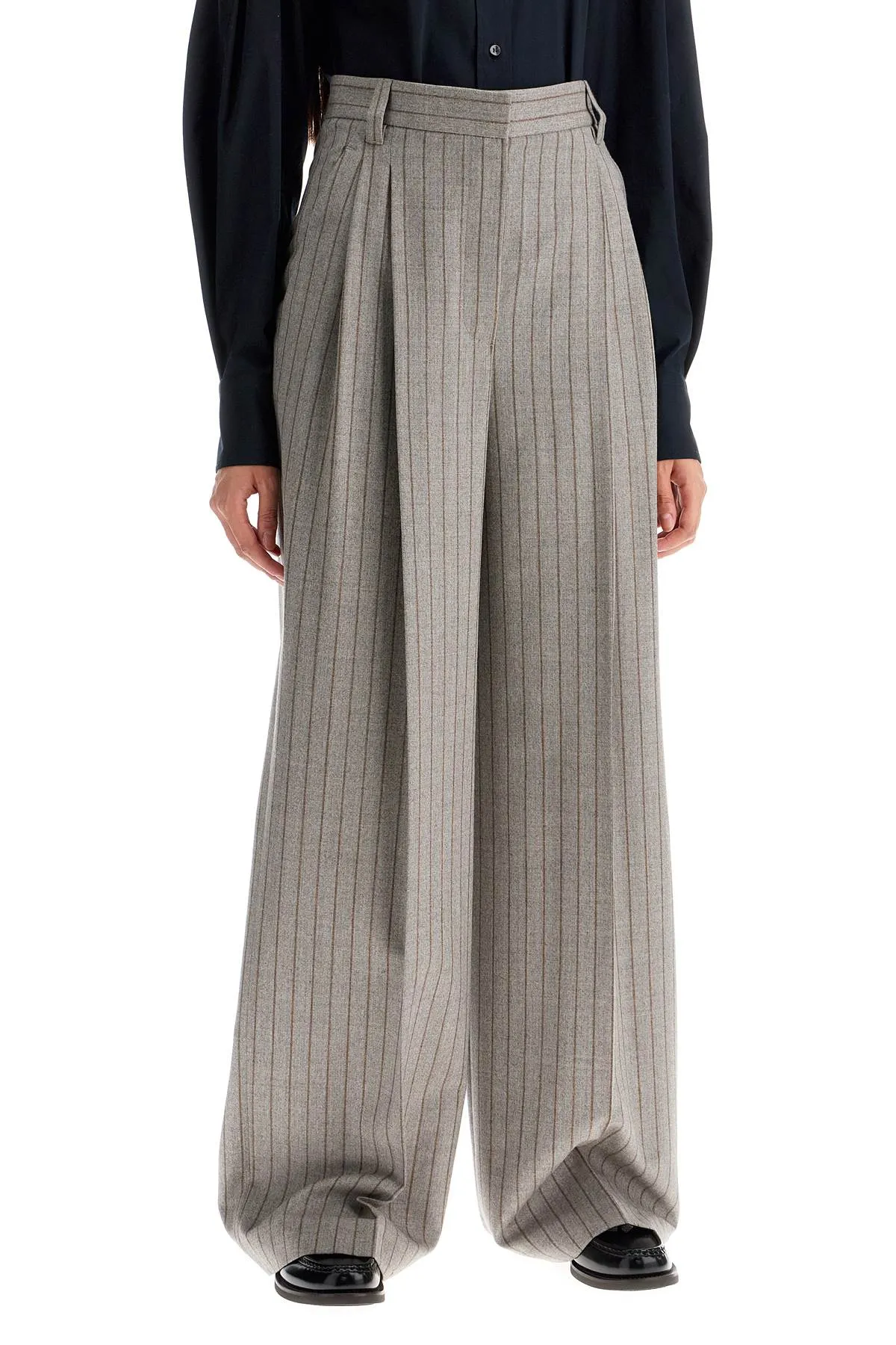 wide virgin wool pinstripe trousers MP577P8669 TAUPE/TABACCO