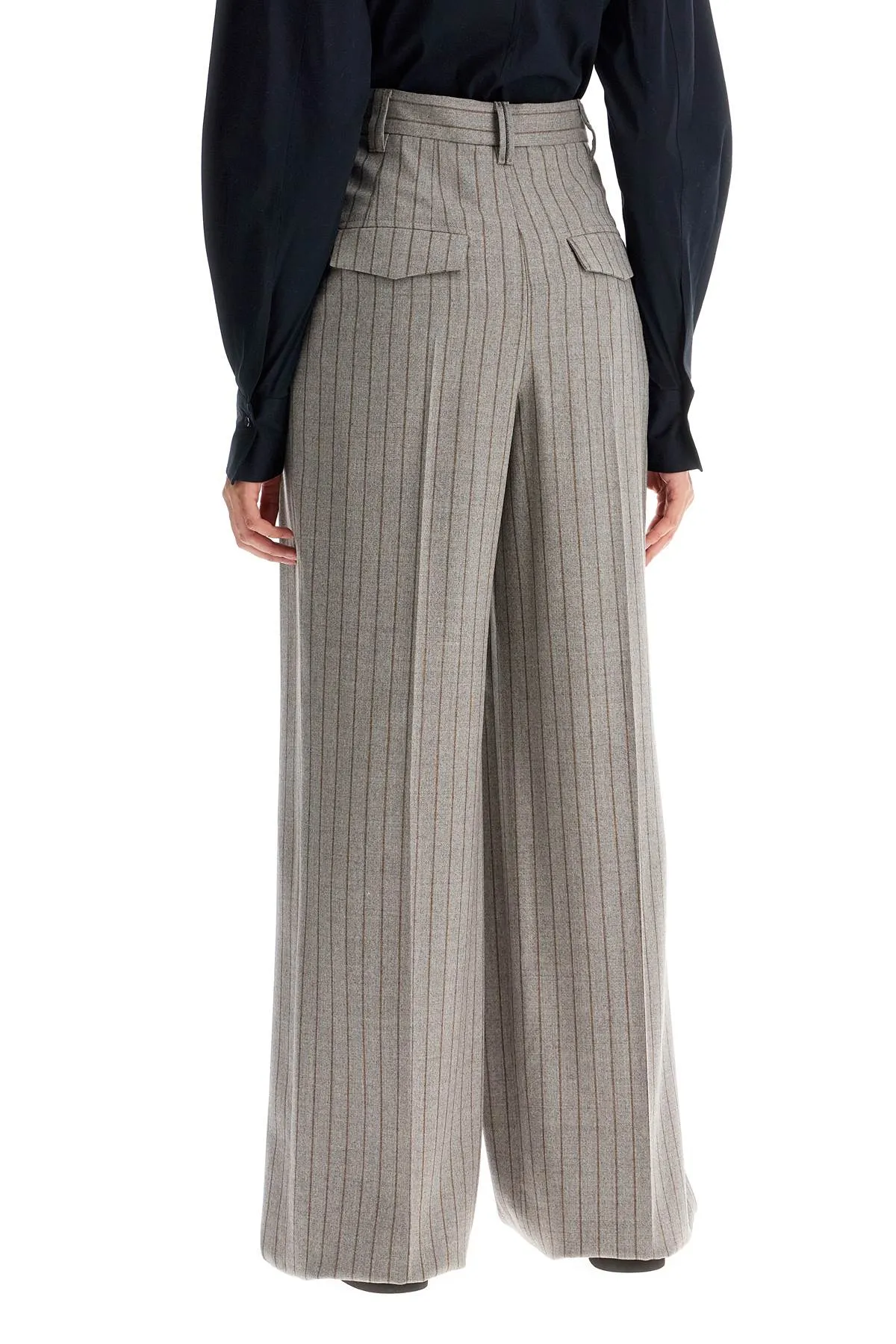 wide virgin wool pinstripe trousers MP577P8669 TAUPE/TABACCO