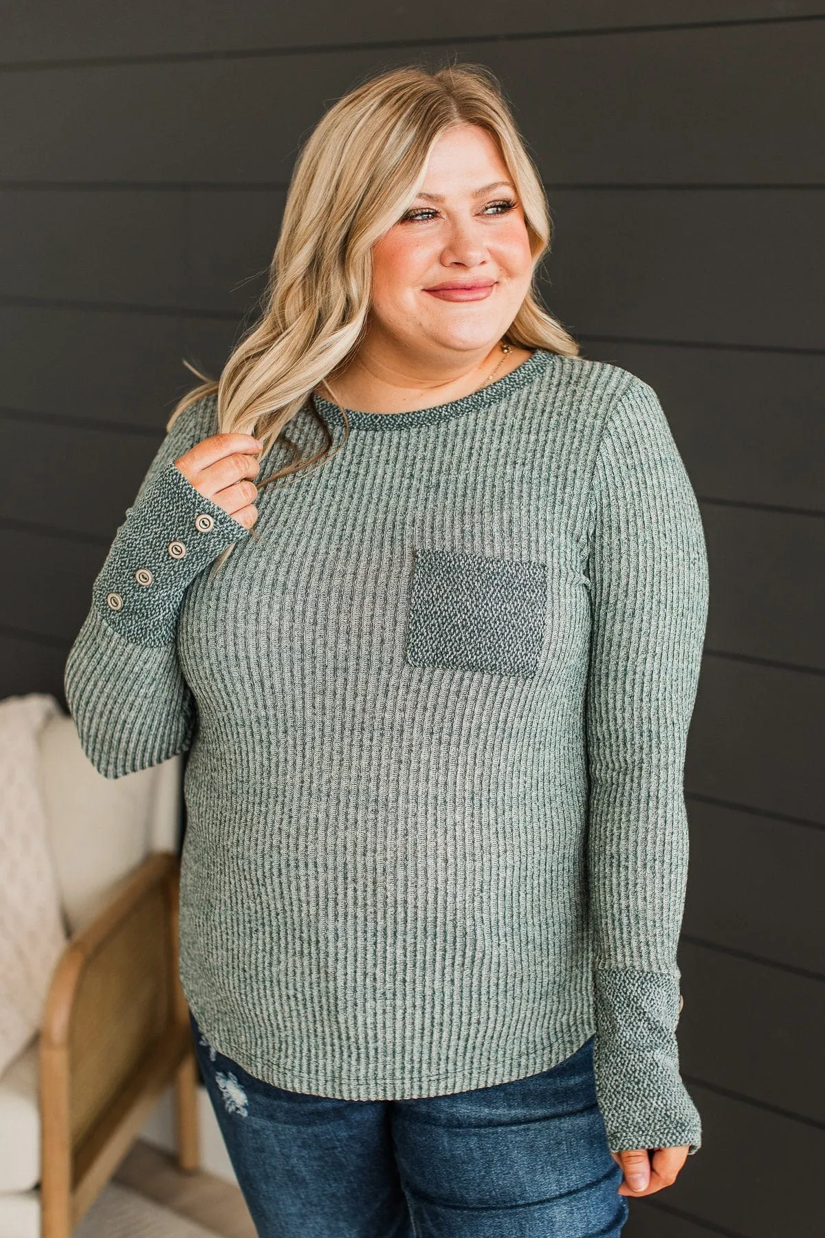 Your Lucky Day Ribbed Knit Top- Hunter Green