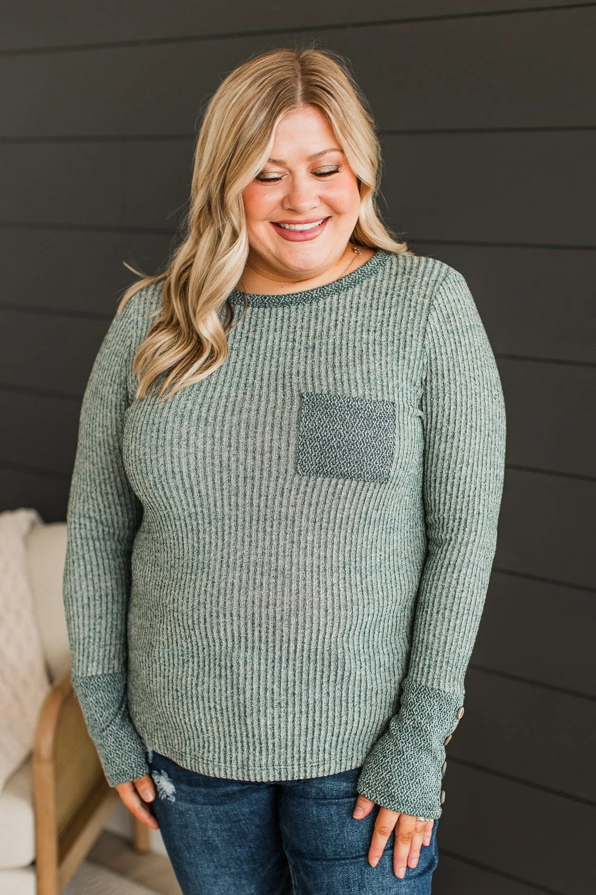 Your Lucky Day Ribbed Knit Top- Hunter Green