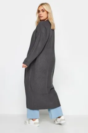 YOURS Curve Charcoal Grey Knitted Maxi Cardigan