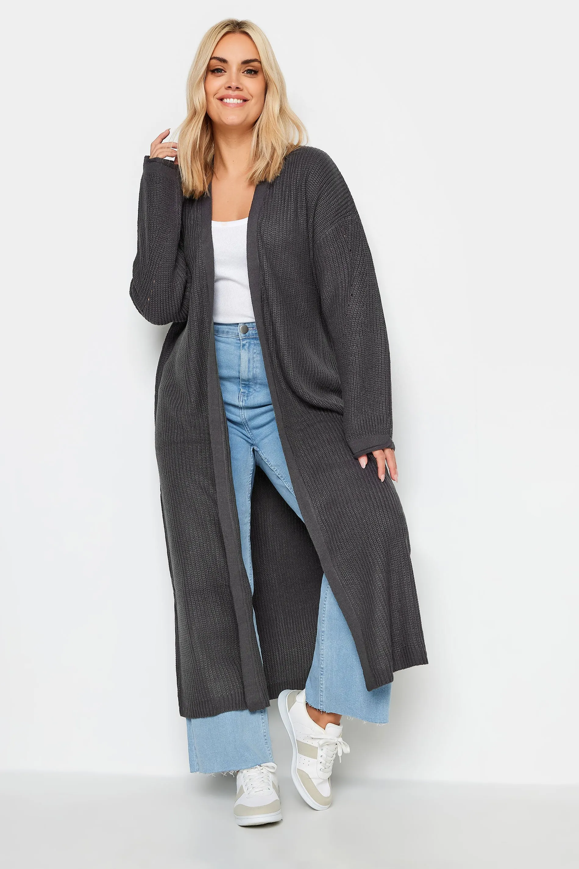 YOURS Curve Charcoal Grey Knitted Maxi Cardigan