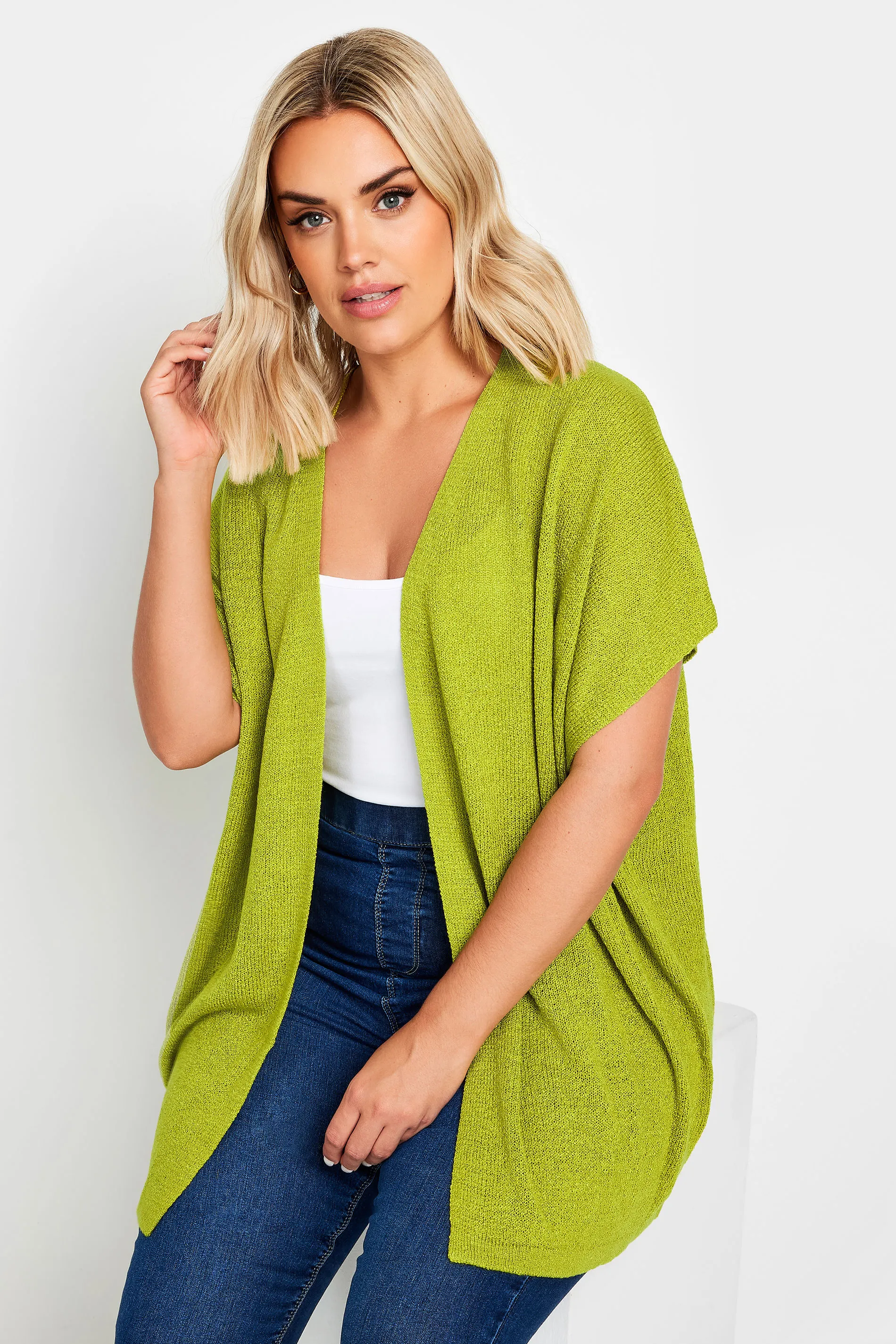 YOURS Curve Chartreuse Green Short Sleeve Cardigan