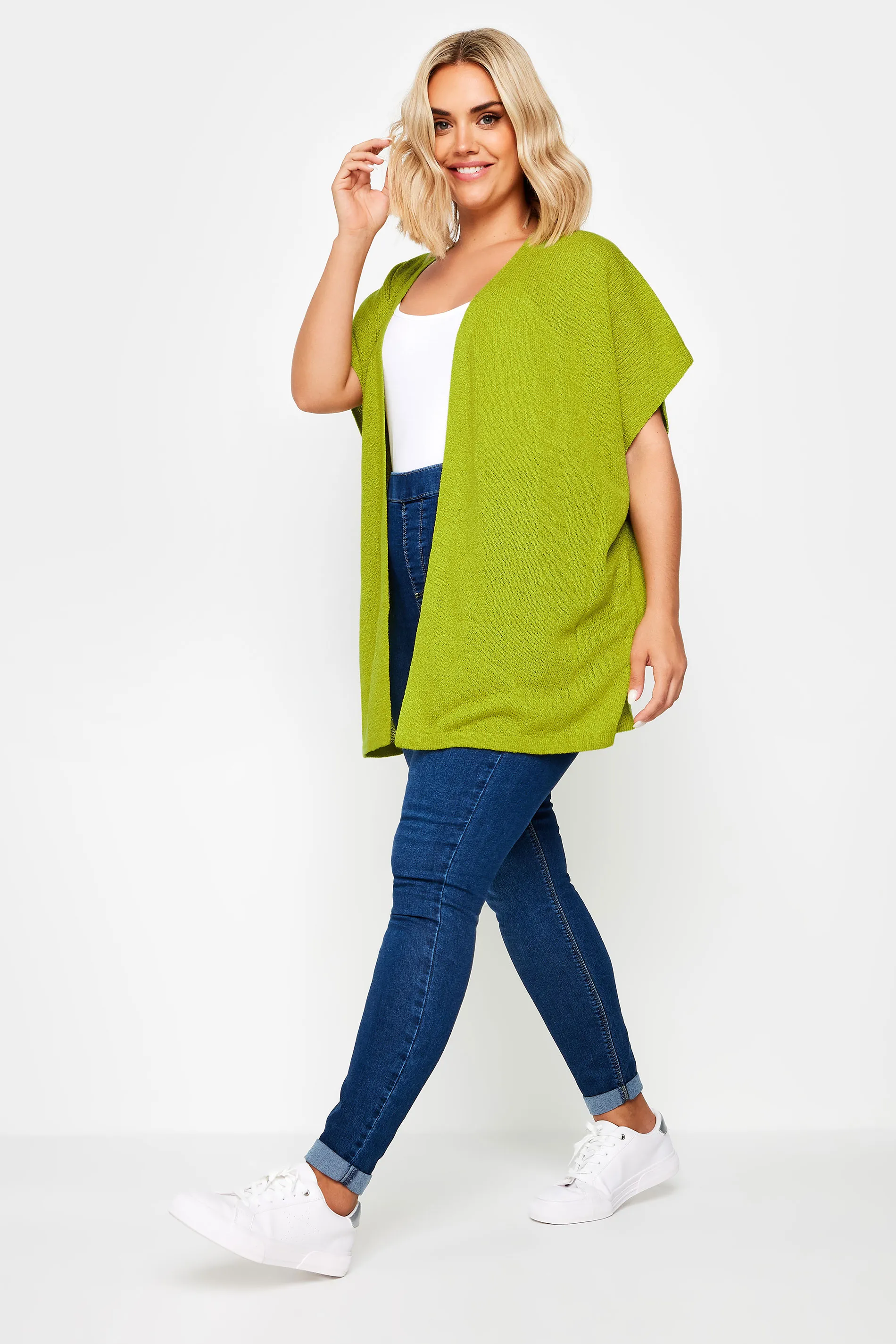 YOURS Curve Chartreuse Green Short Sleeve Cardigan