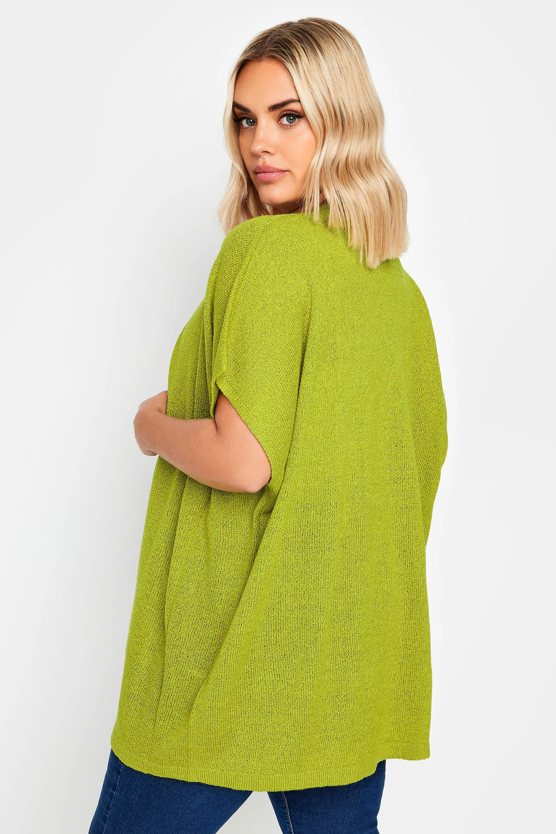 YOURS Curve Chartreuse Green Short Sleeve Cardigan