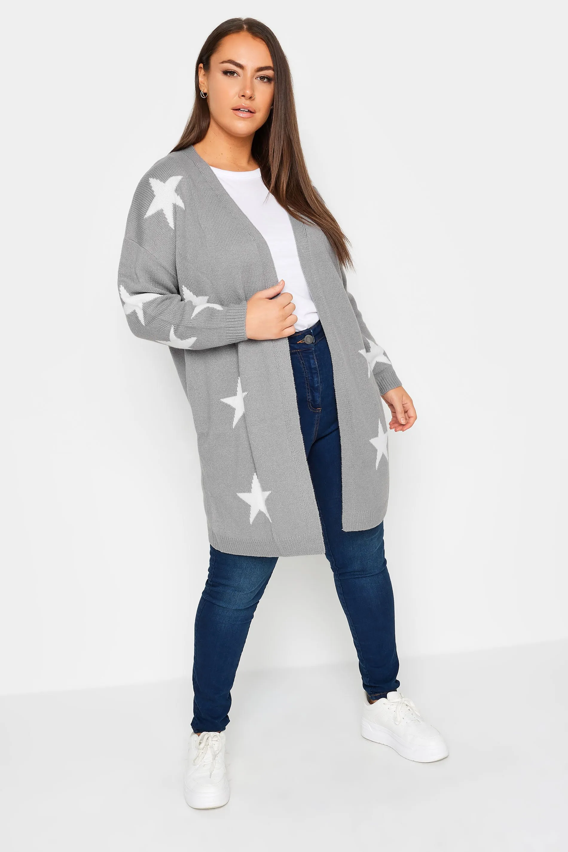 YOURS Curve Grey Star Print Longline Cardigan