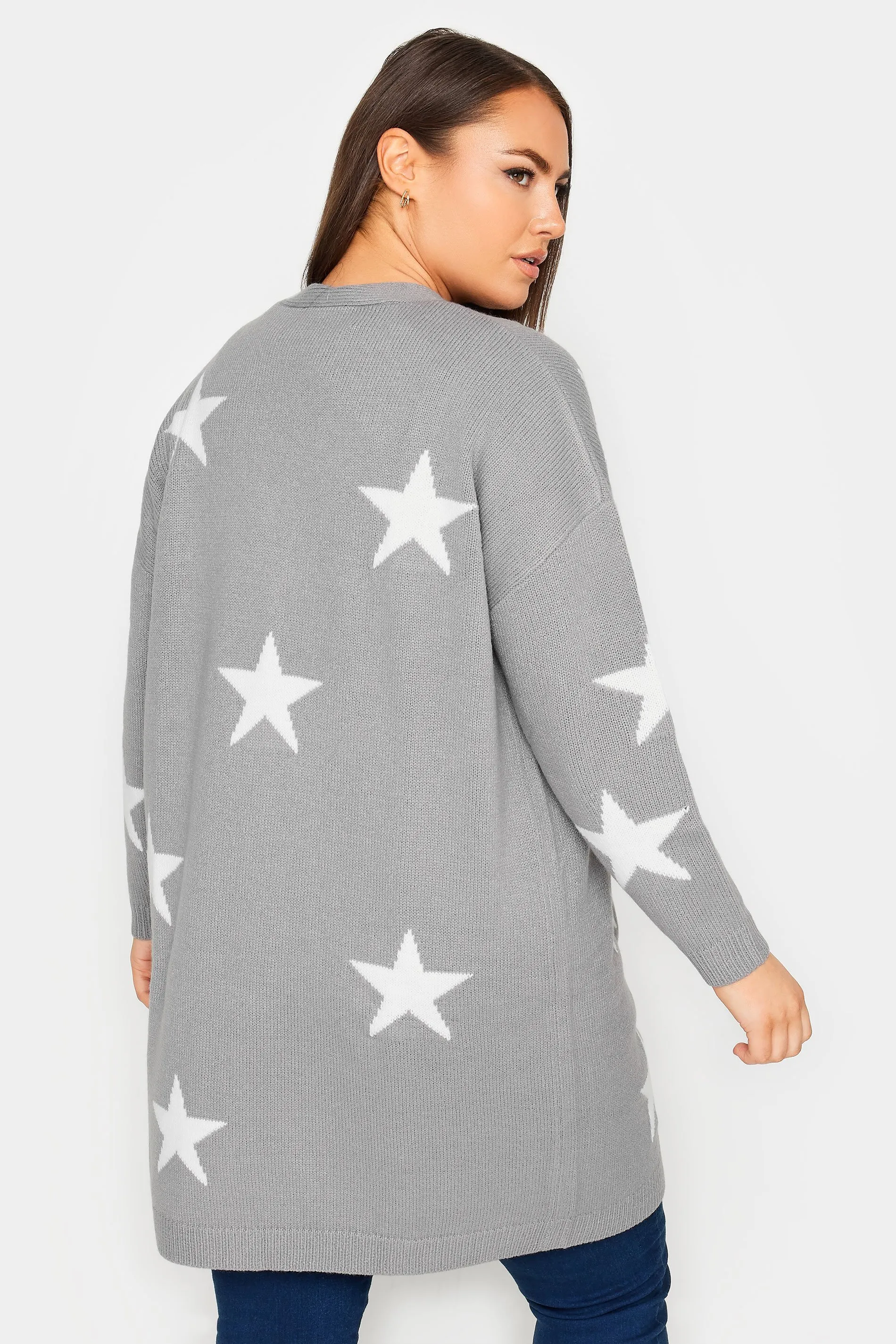 YOURS Curve Grey Star Print Longline Cardigan