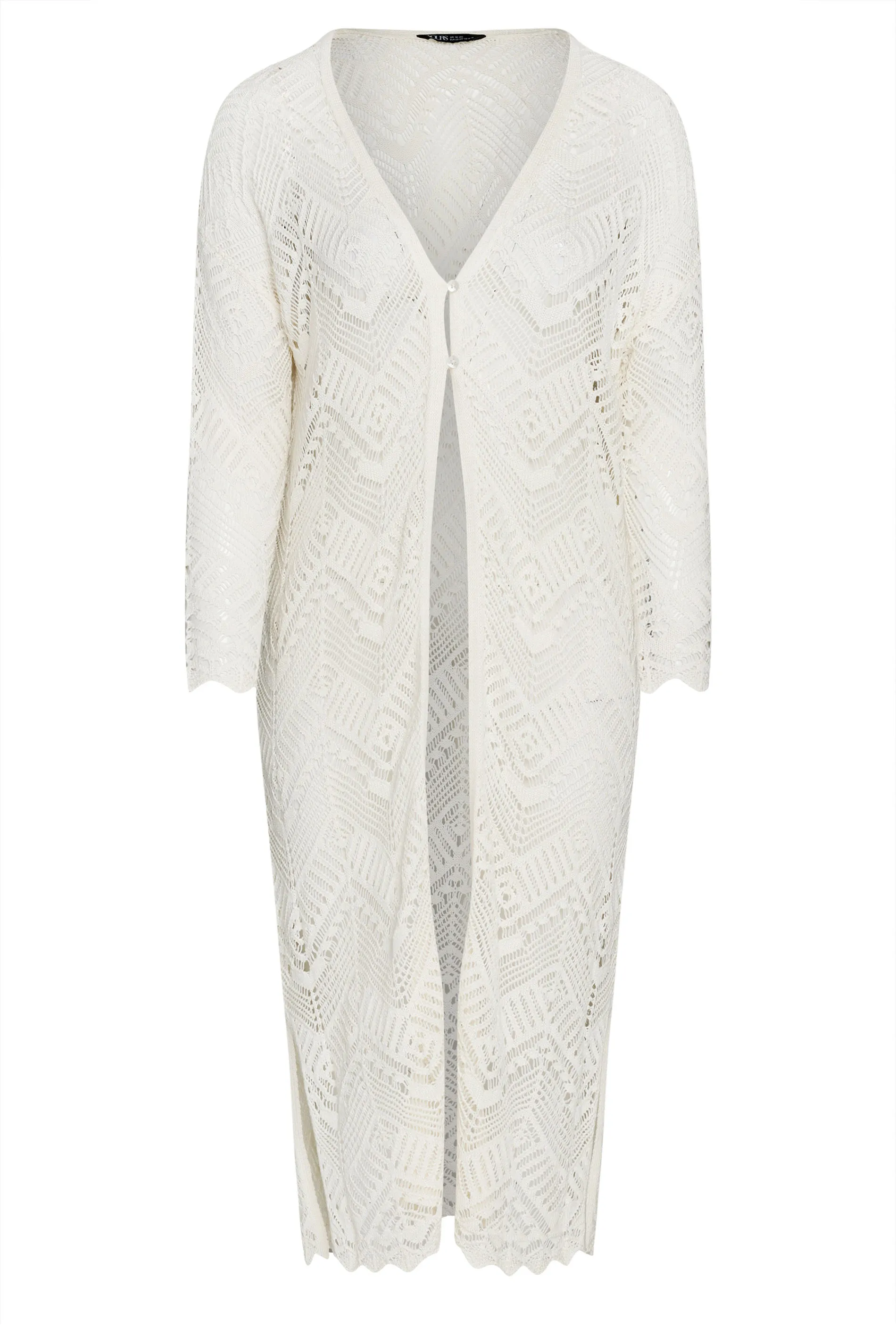 YOURS Curve Ivory White Maxi Crochet Cardigan