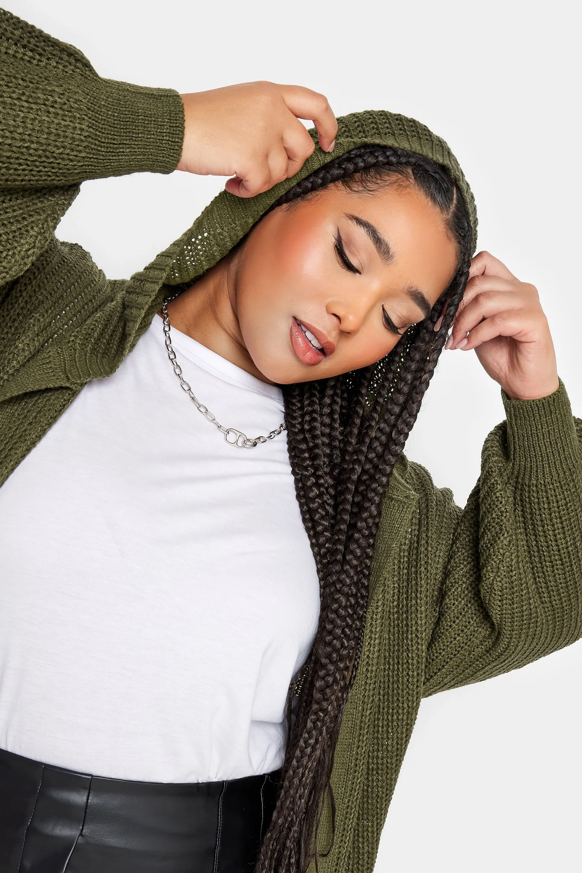 YOURS Curve Khaki Green Hooded Longline Cardigan