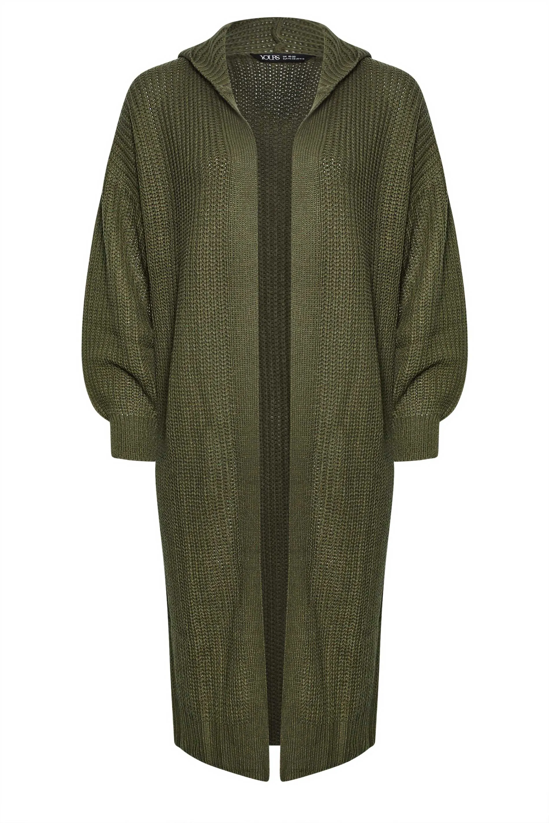 YOURS Curve Khaki Green Hooded Longline Cardigan