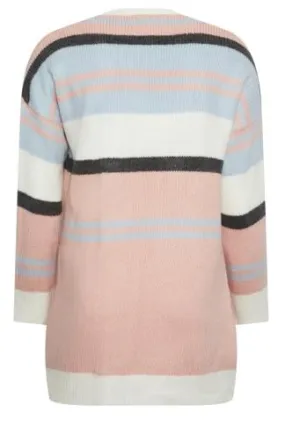 YOURS Curve Pink Colour Block Striped Cardigan