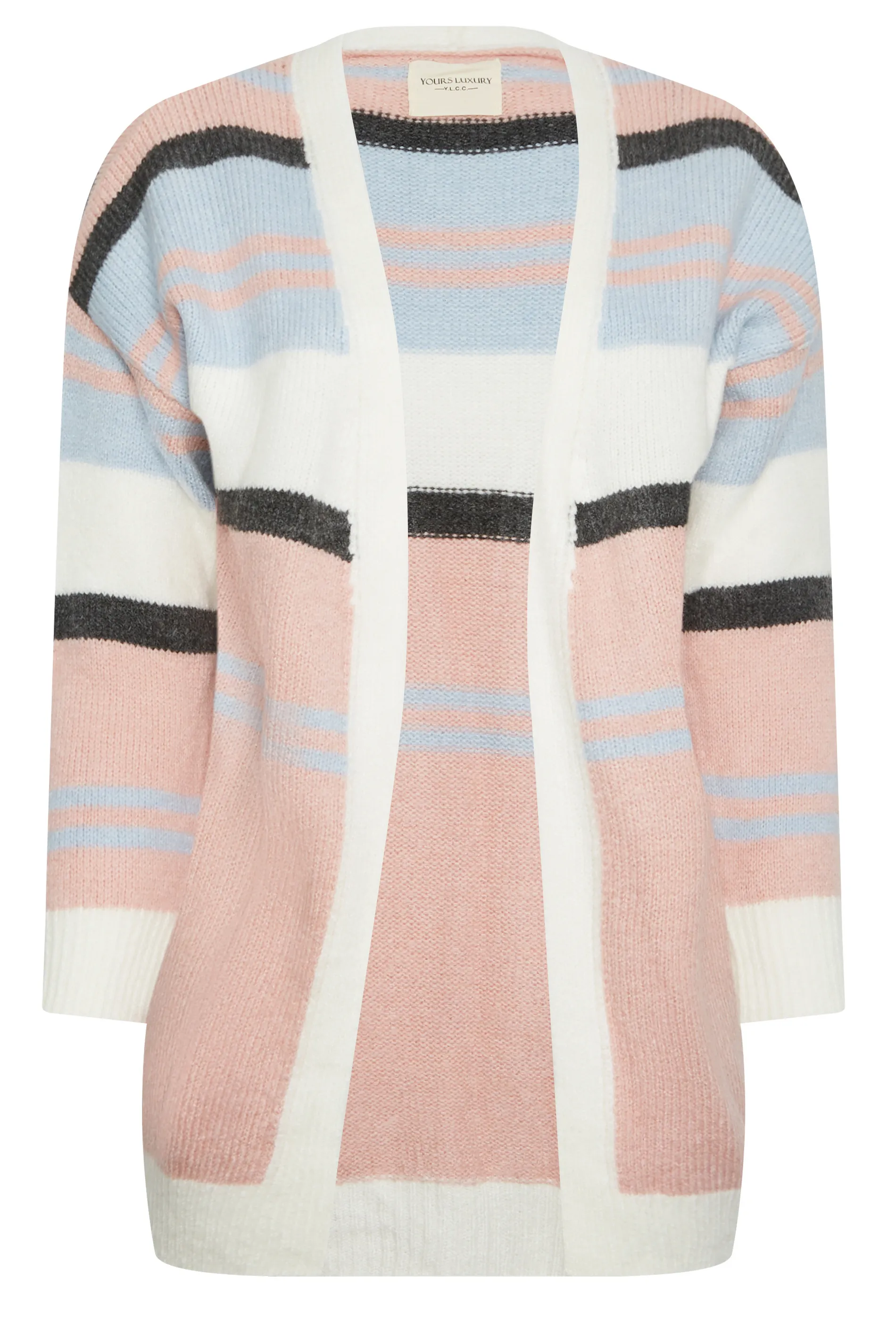 YOURS Curve Pink Colour Block Striped Cardigan